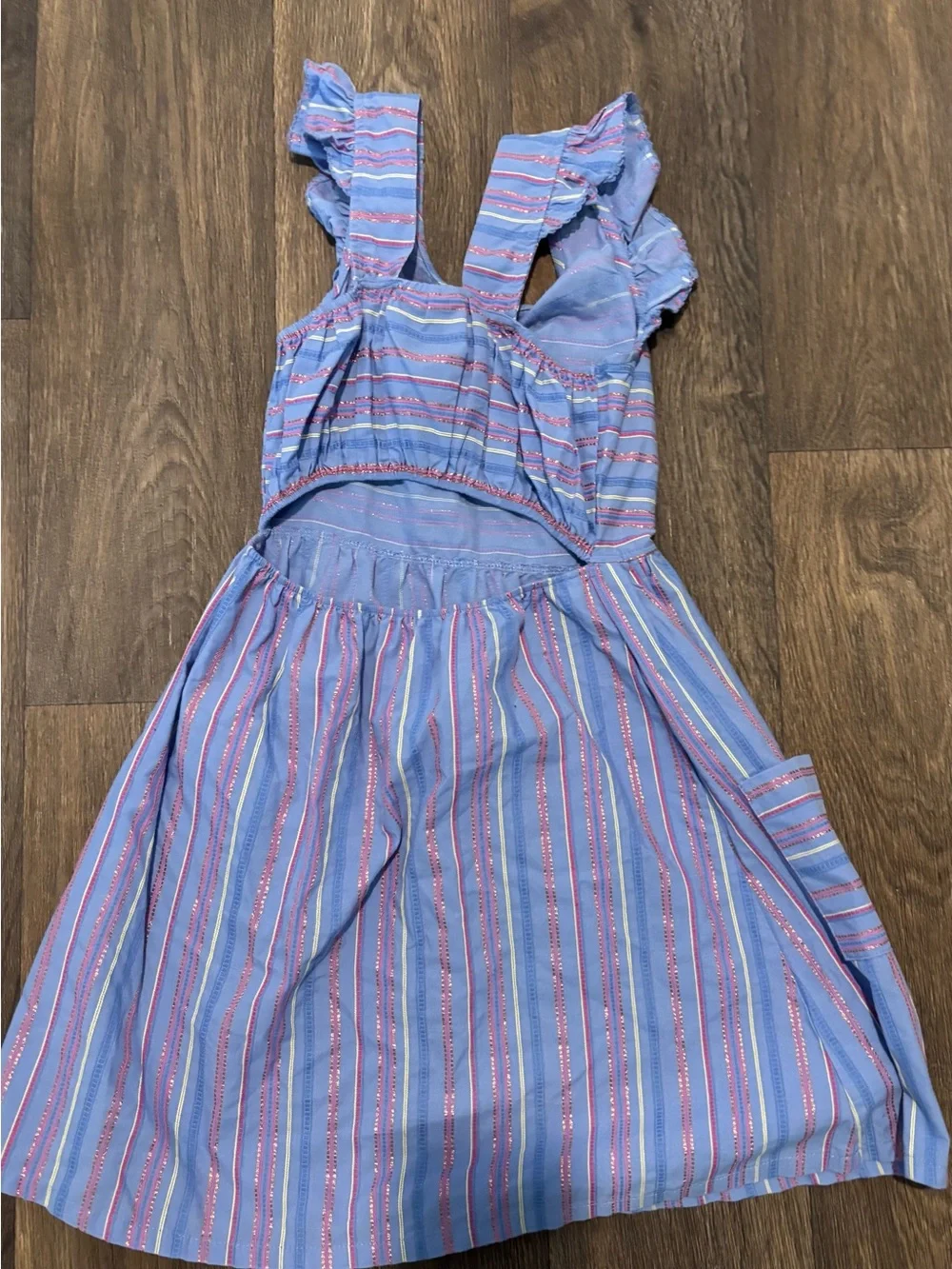 Vince Camuto Girls Multi Striped Ruffle Sleeve Open Back Dress 12 - Picture 2 of 3